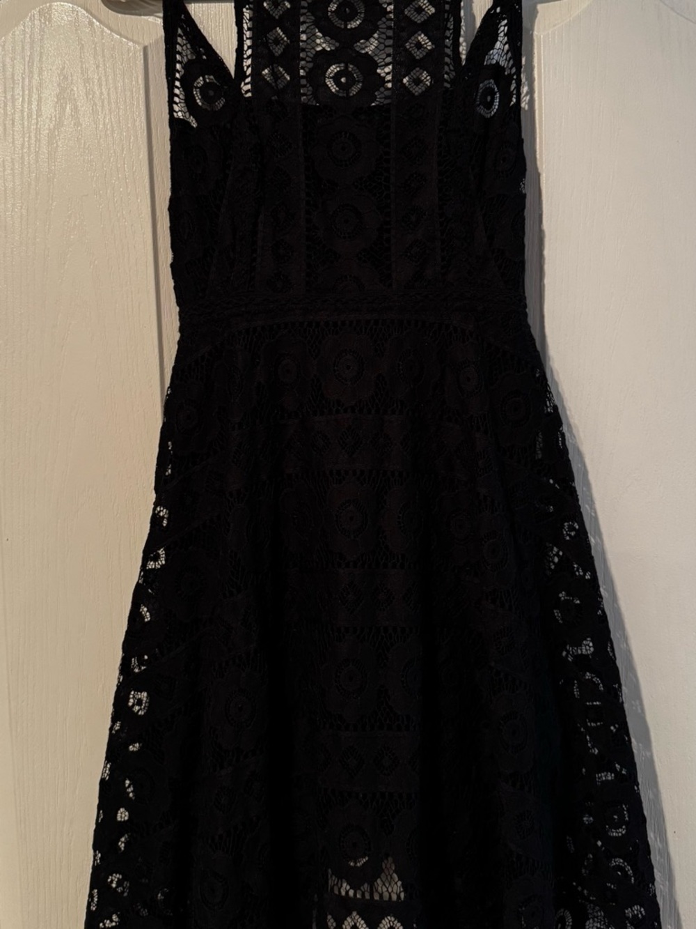 Free People Black Lace Spaghetti Strap Handkerchief Hem Dress - Size 12 - Picture 3 of 6